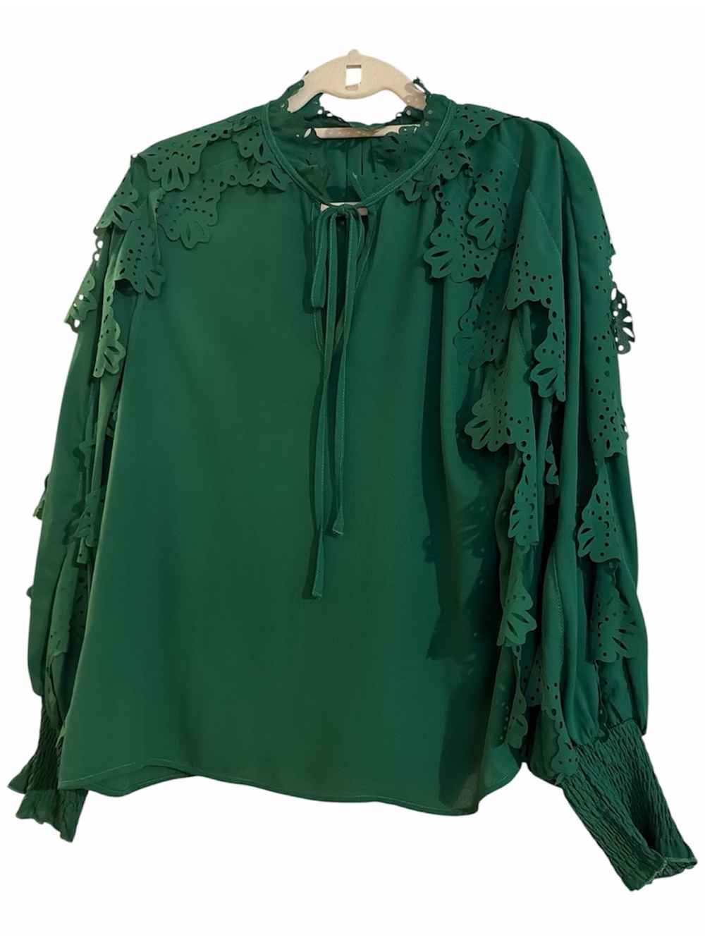 Green Eyelet Lace Long-Sleeve Women’s Blouse